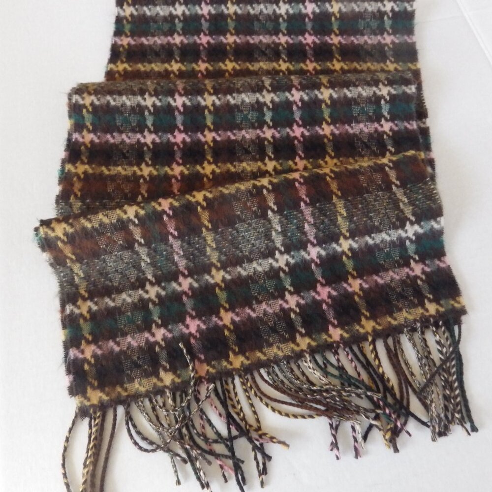 Cashmere Plaid Scarf/ Wrap/ Made in Scotland/Pink/ Brown/ Green/ White